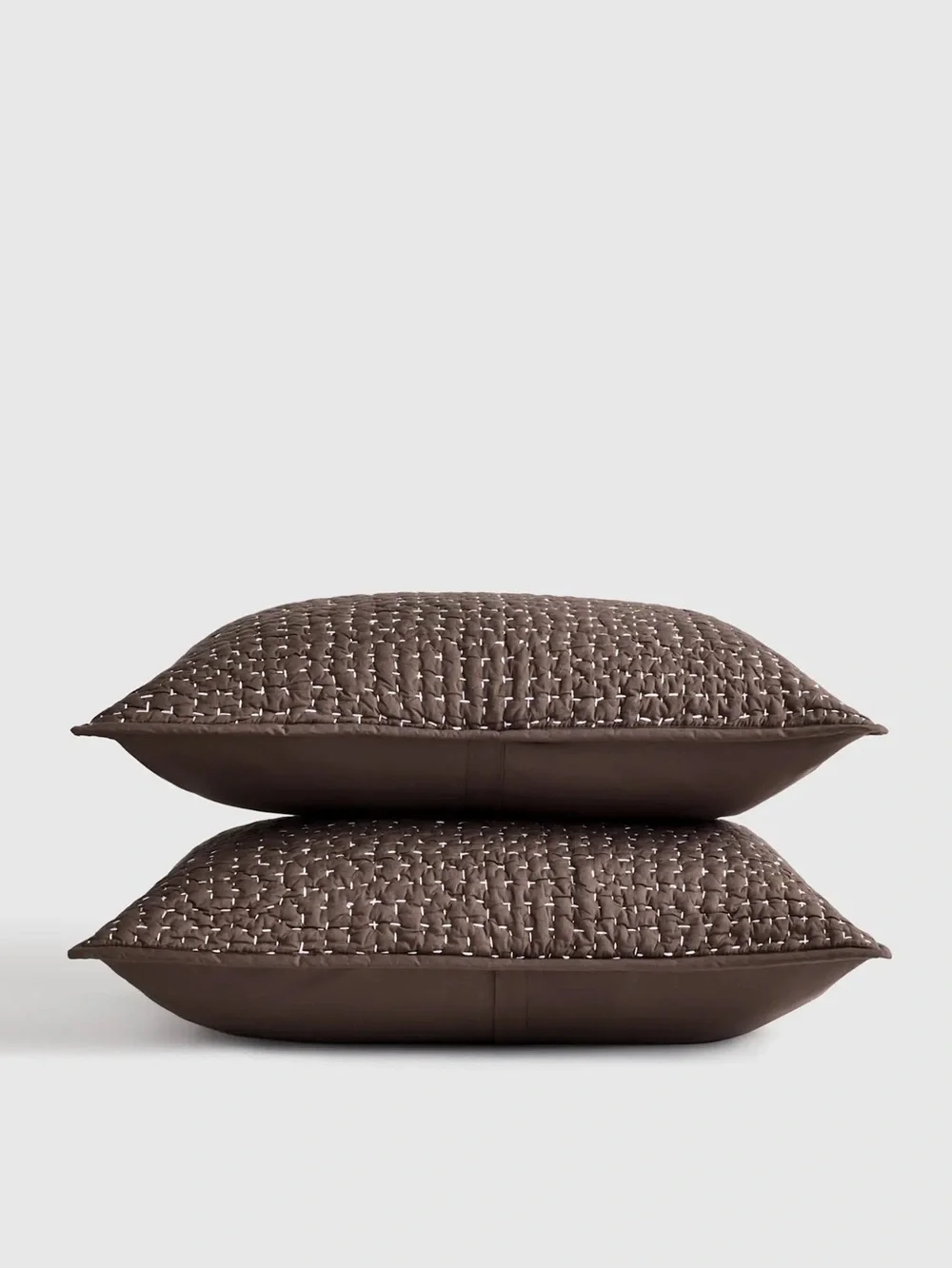 TWO piece NWT King Organic Cotton Hand Stitched Quilted Sham Set ESPRESSO $58